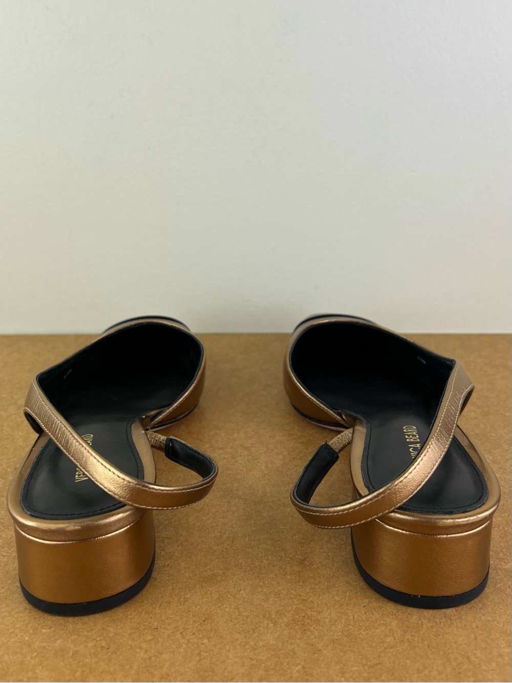 Veronica Beard Metallic Gold and Black Slingback Pumps - Picture 6 of 13